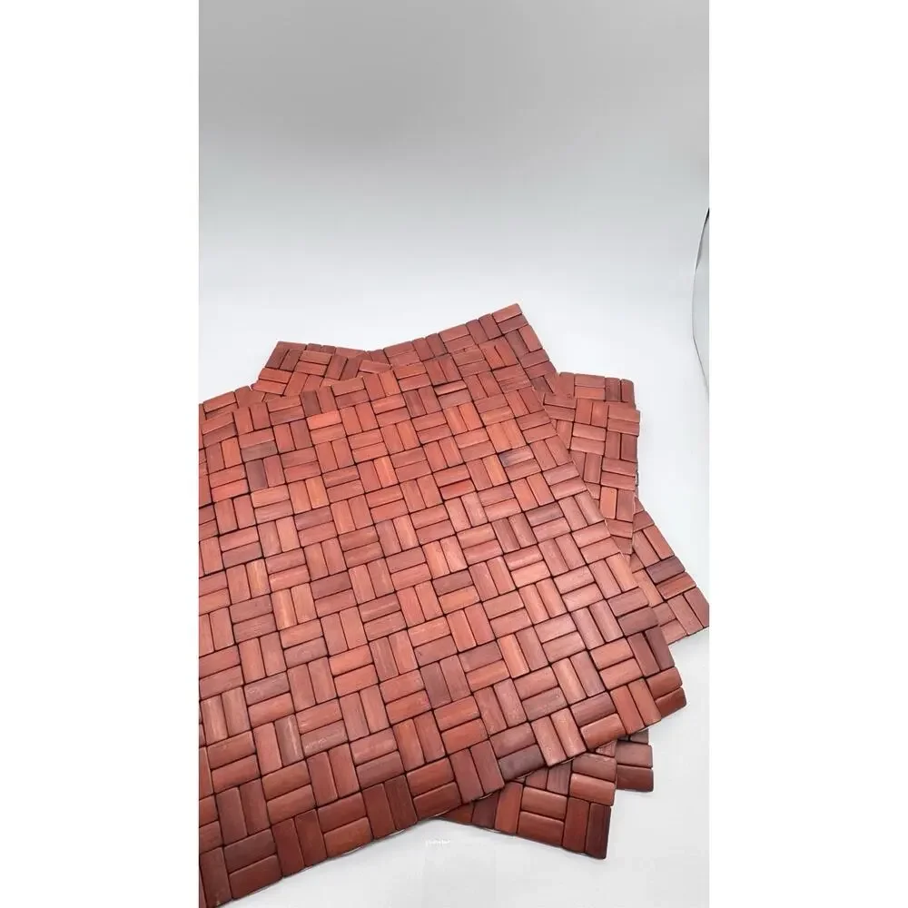 Vintage MCM Wooden Beaded Woven Placemats Set Of 4 15x15